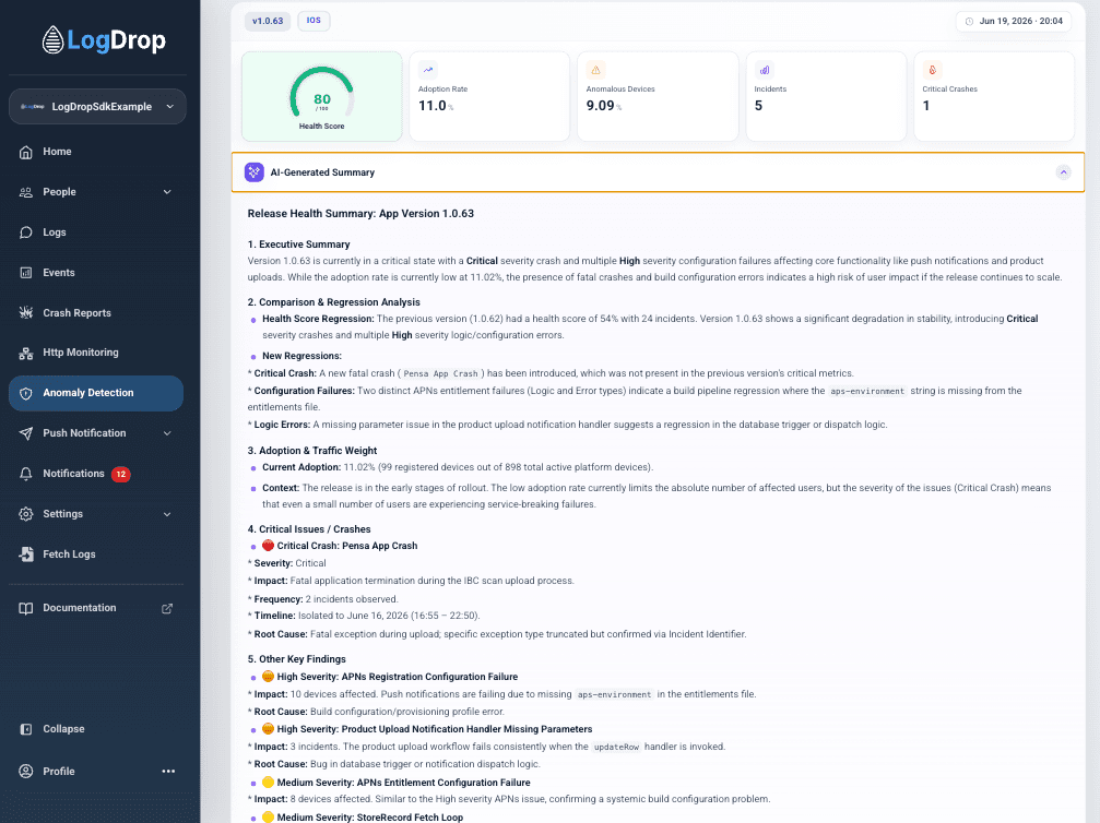 LogDrop Panel - AI-Generated Summary