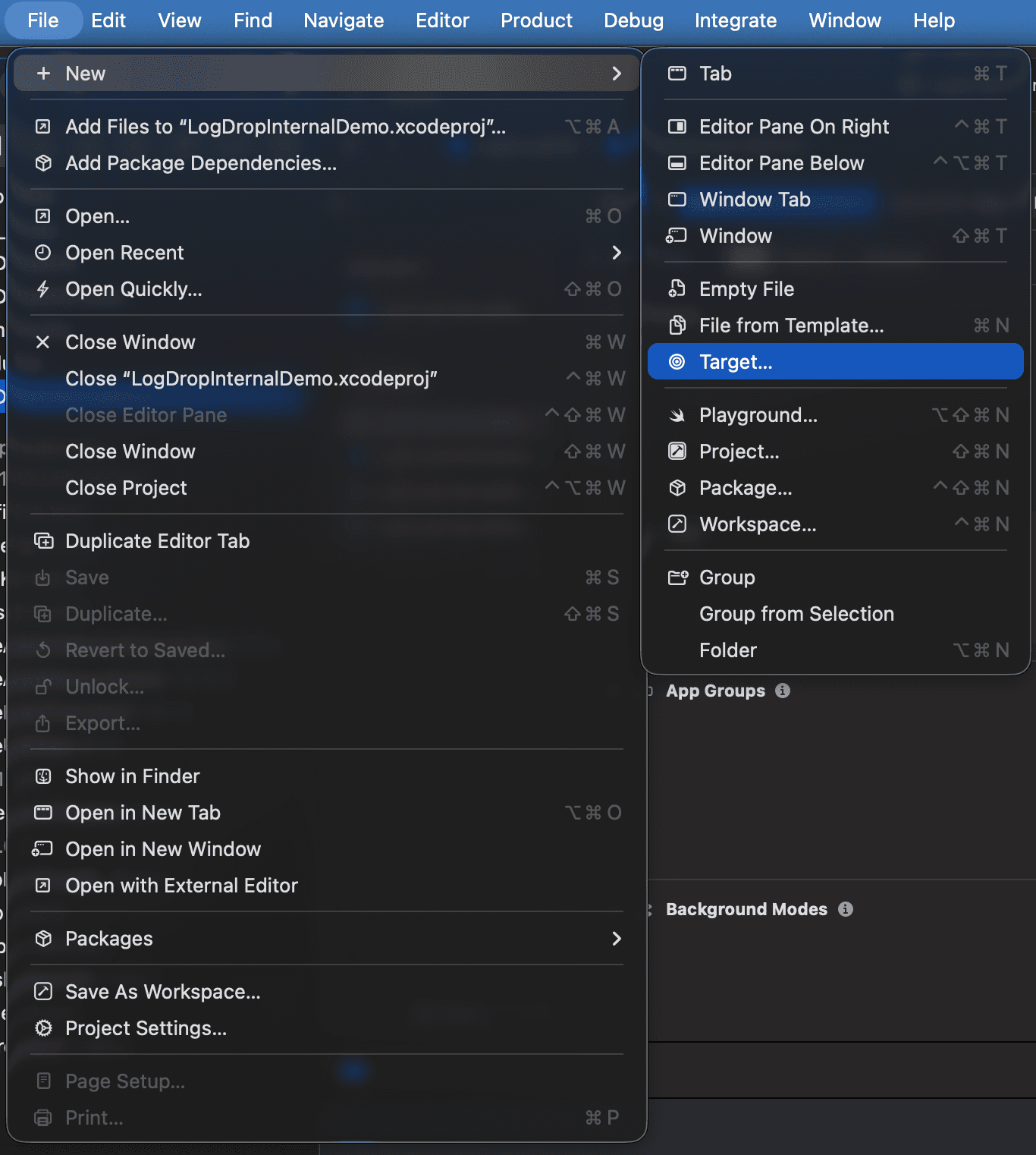 Creating a new target in Xcode