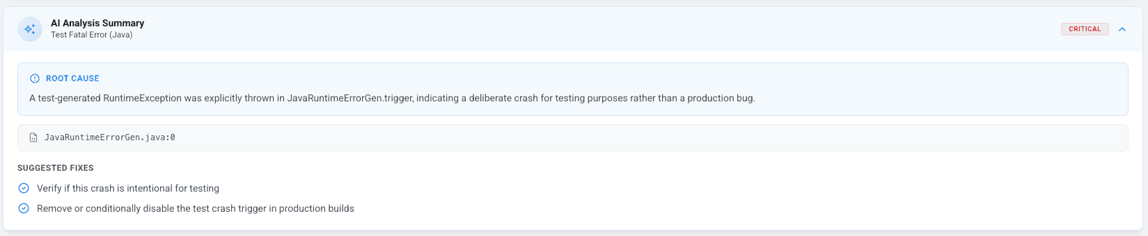 LogDrop Panel - Crash Detail AI Summary