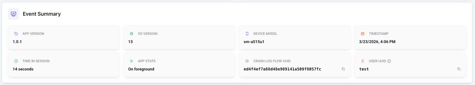 LogDrop Panel - Crash Event Detail