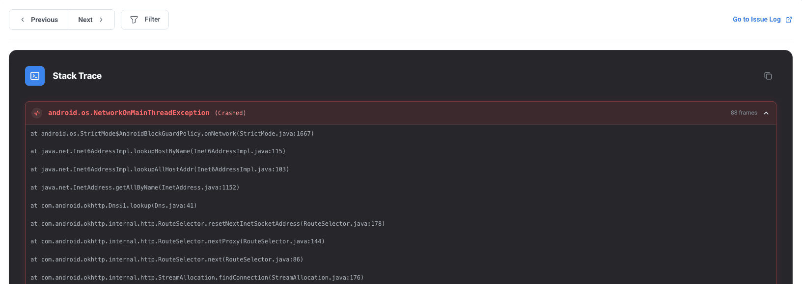 LogDrop Panel - Crash Stack Trace