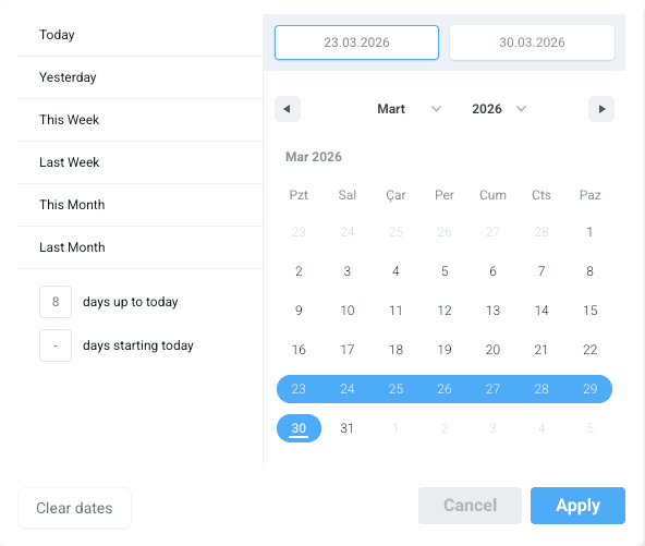 LogDrop Panel - Dashboard Date Range