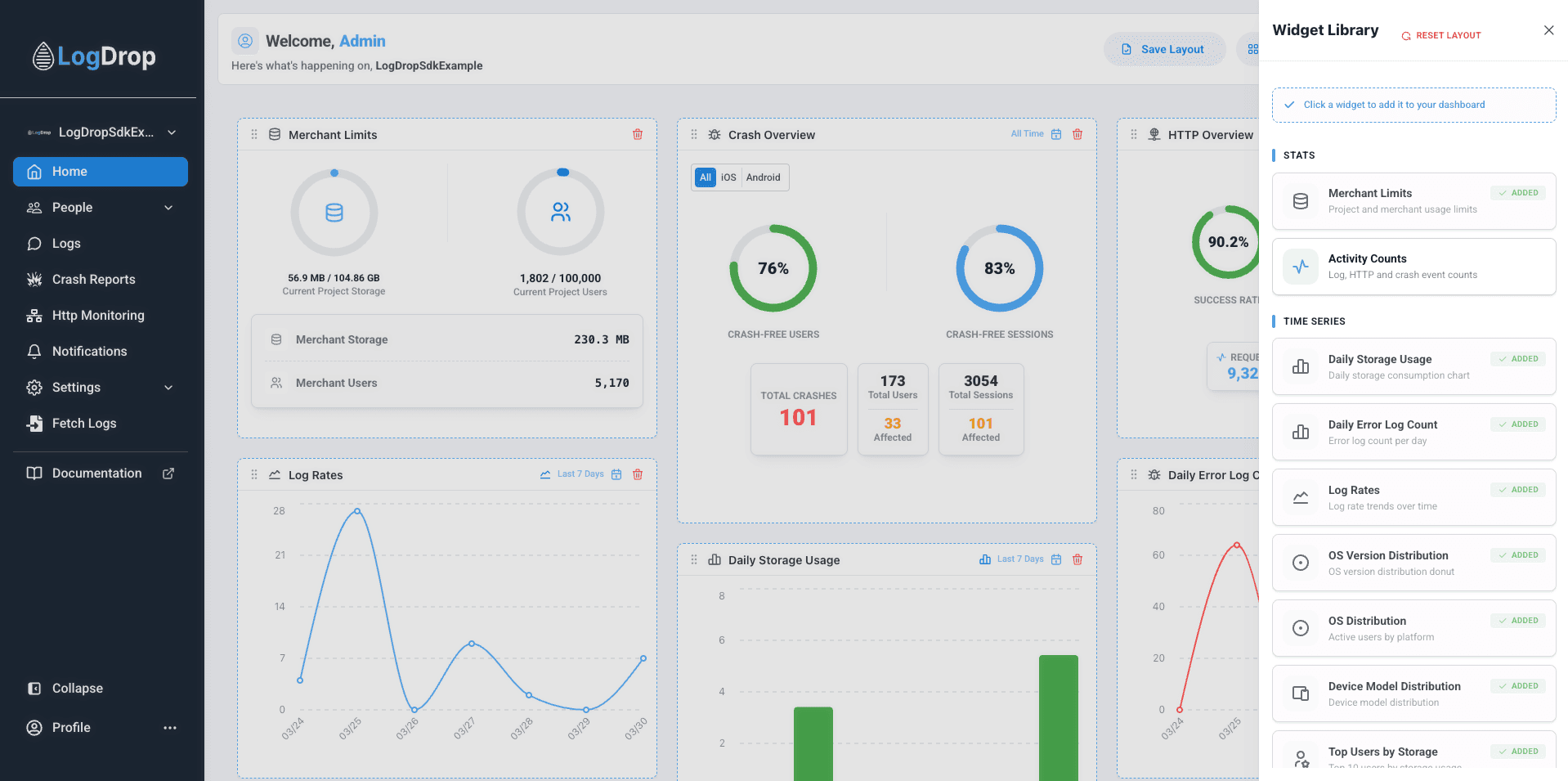 LogDrop Panel - Widget Library