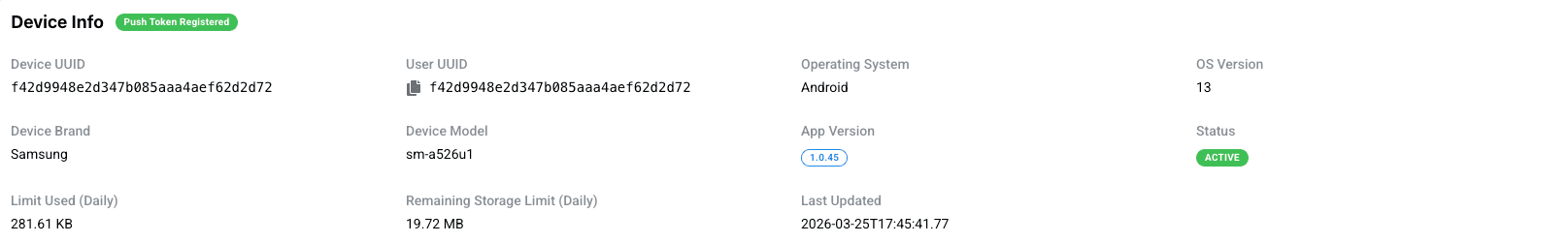 LogDrop Panel - Device Detail (Device Info)