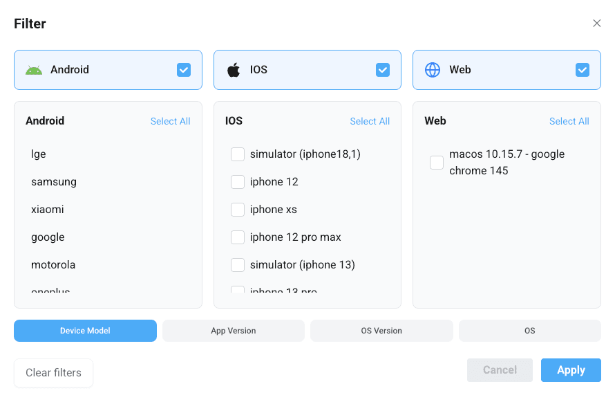 LogDrop Panel - Devices Filters