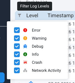LogDrop Panel - Log Level Filter