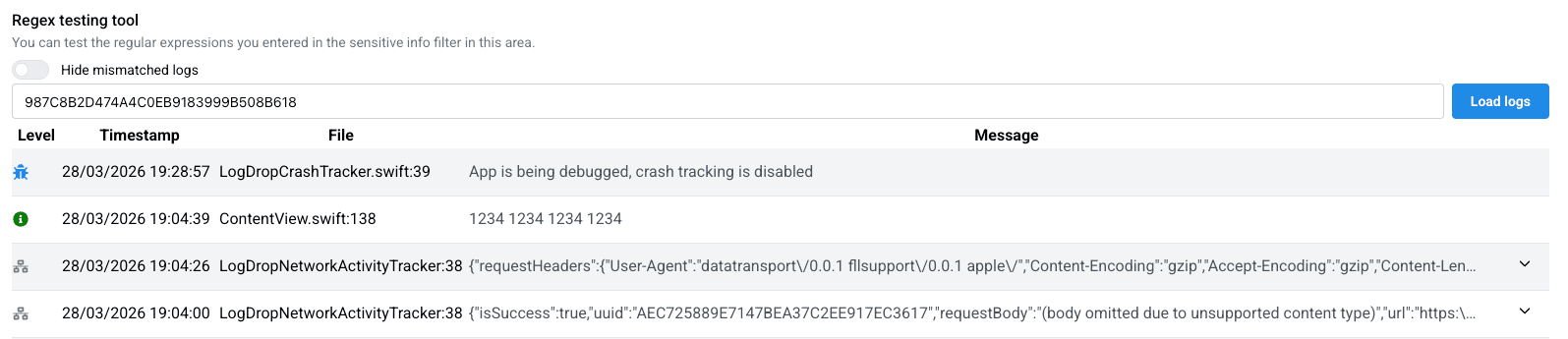 LogDrop Panel - Regex Testing Tool