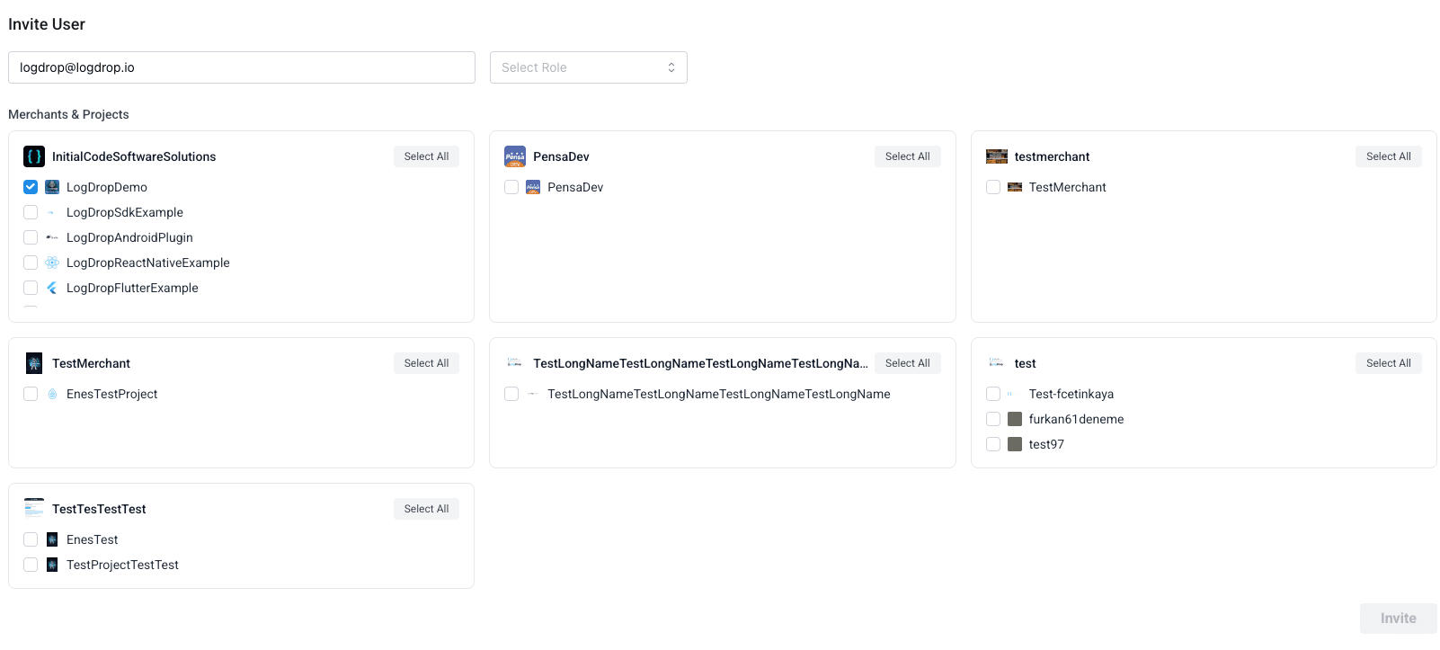 LogDrop Panel - Invite User Form
