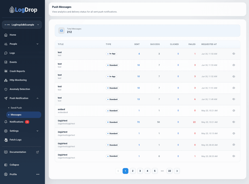 LogDrop Panel - Push Messages